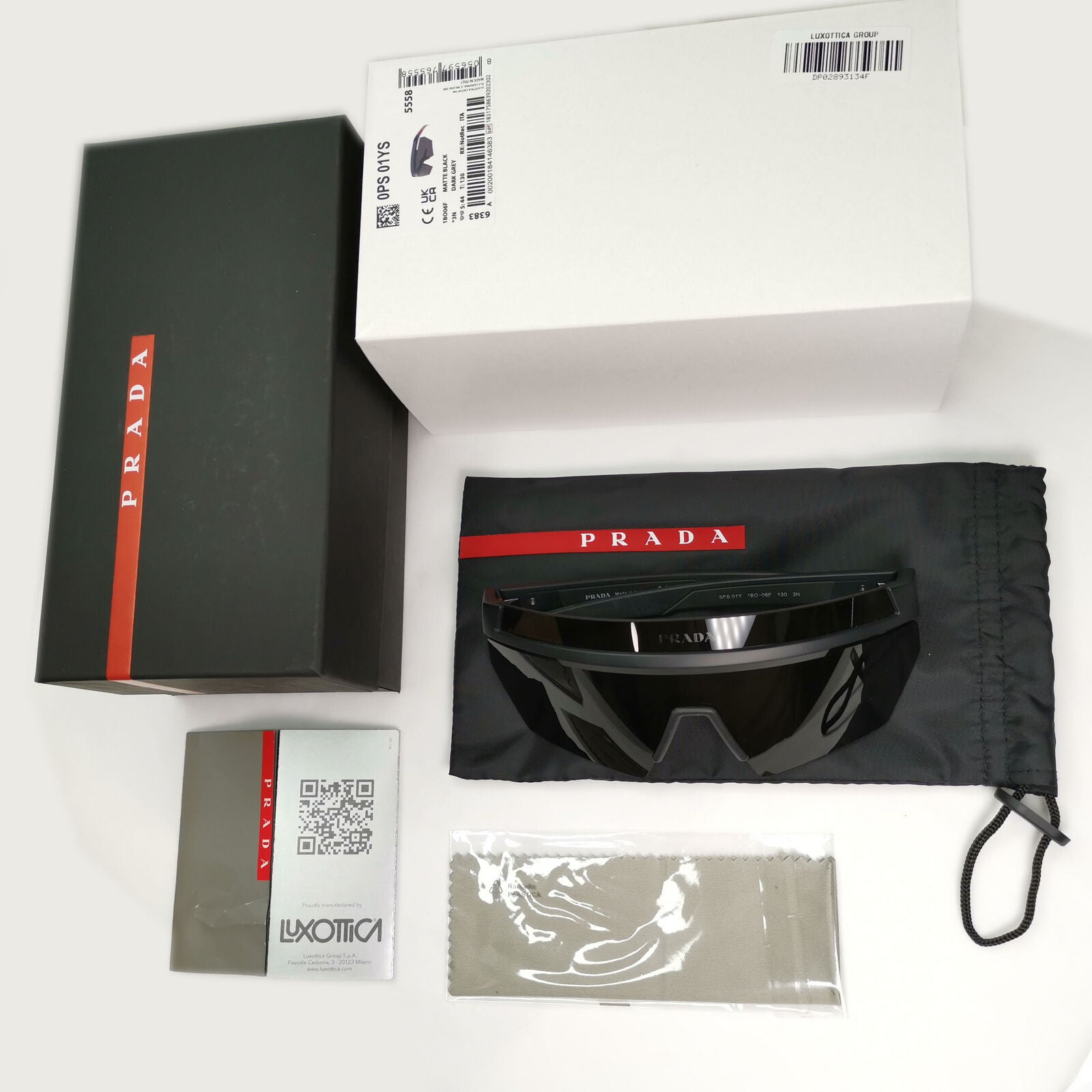 Prada Sunglasses Black Shield Visor Oversized Large Ski PS01YS SPS 01Y 1BO-06F