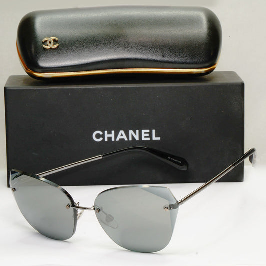 Chanel 2018 Sunglasses Silver Mirror Grey Rimless 4237 c.108/6G 200423