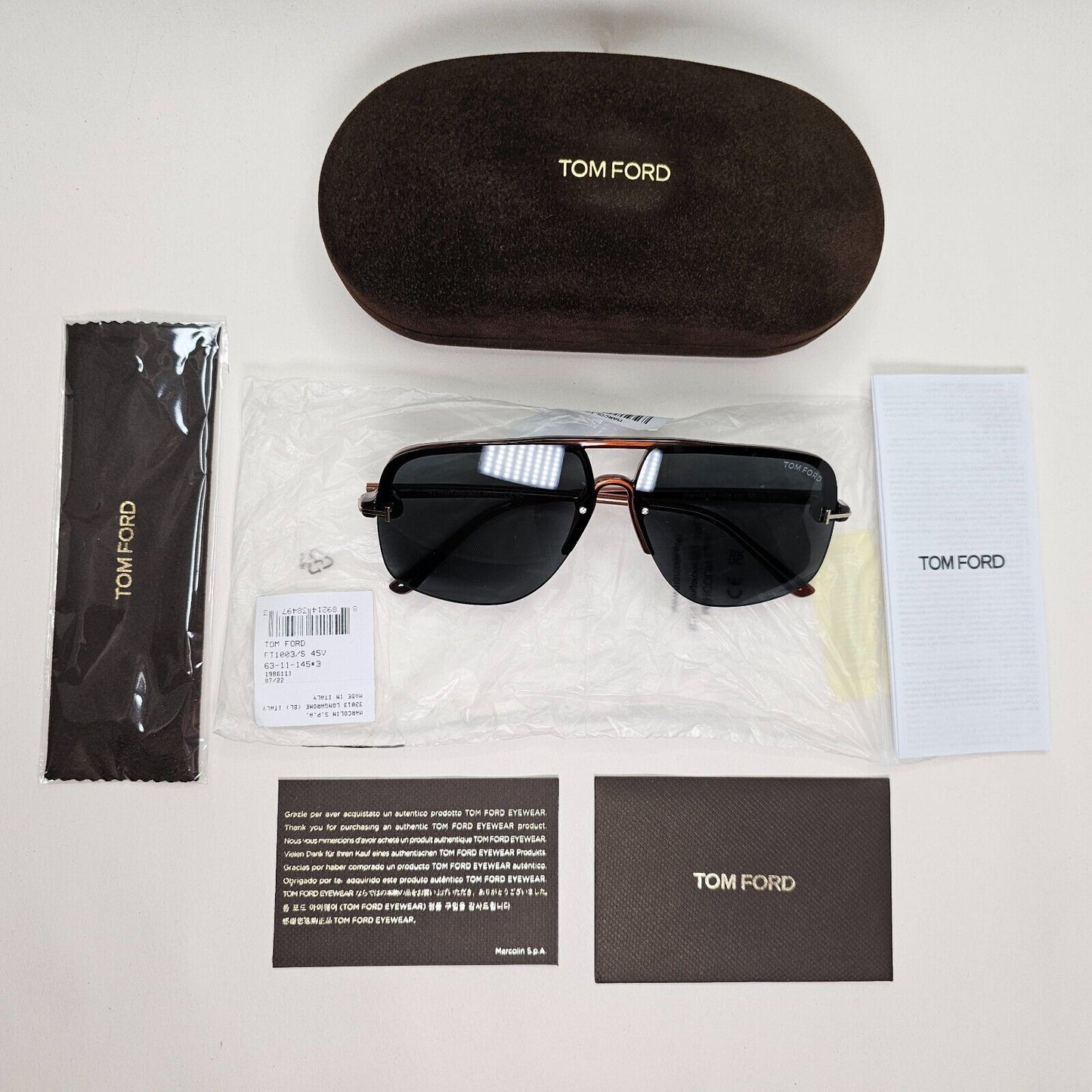 Tom Ford Sunglasses Hugo-02 Navigator Brown Dark Grey FT1003 TF 1003 45V 63mm