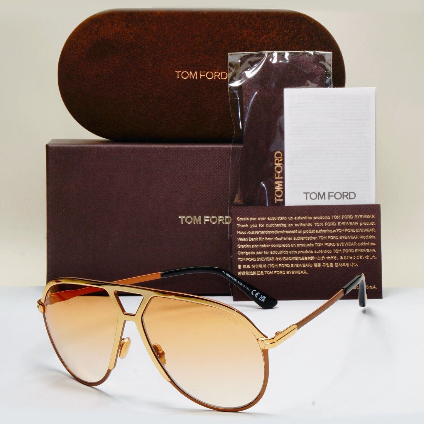 Tom Ford Sunglasses Xavier Gold Brown Yellow Large Pilot TF 1060 FT1060 30F 64mm