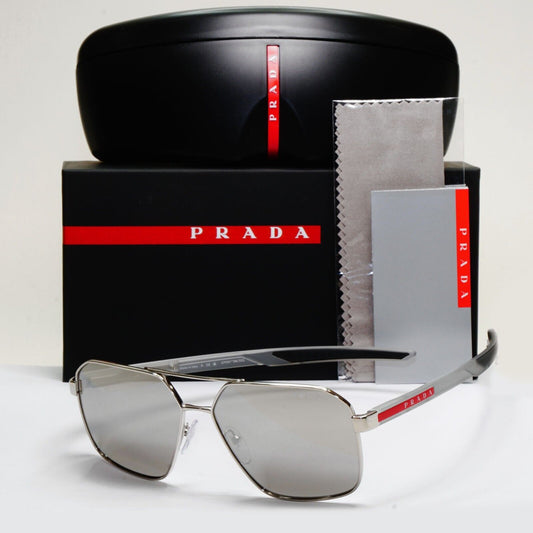 Prada Sunglasses Silver Mirror Grey Transparent PS55WS SPS 55W 1BC-07F 60mm