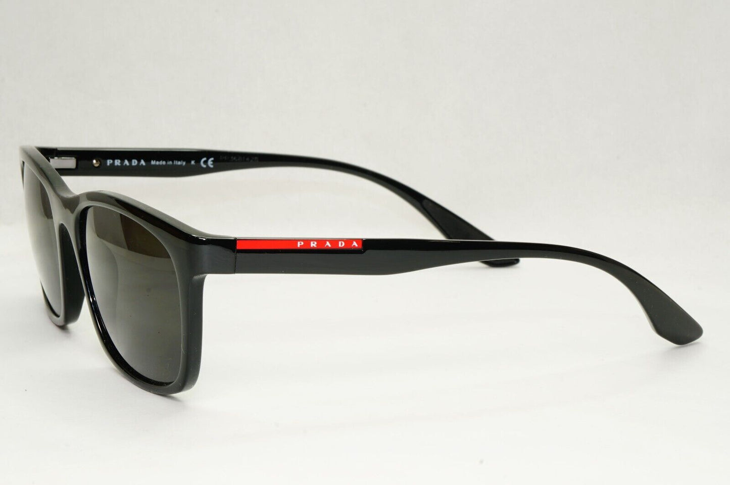 Prada Sunglasses Black Glossy Square Red Stripe PS02NV VPS 02N 1AB-1O1 55mm