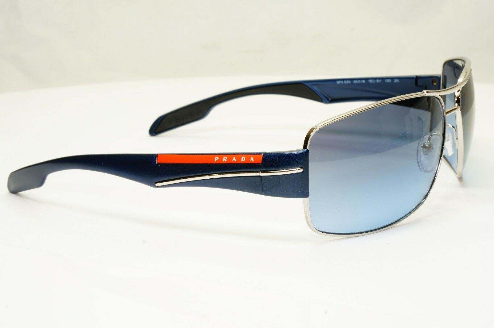 Authentic Prada Mens Blue Square Metal Sunglasses SPS 53N 1BC-5I1 Red Stripe