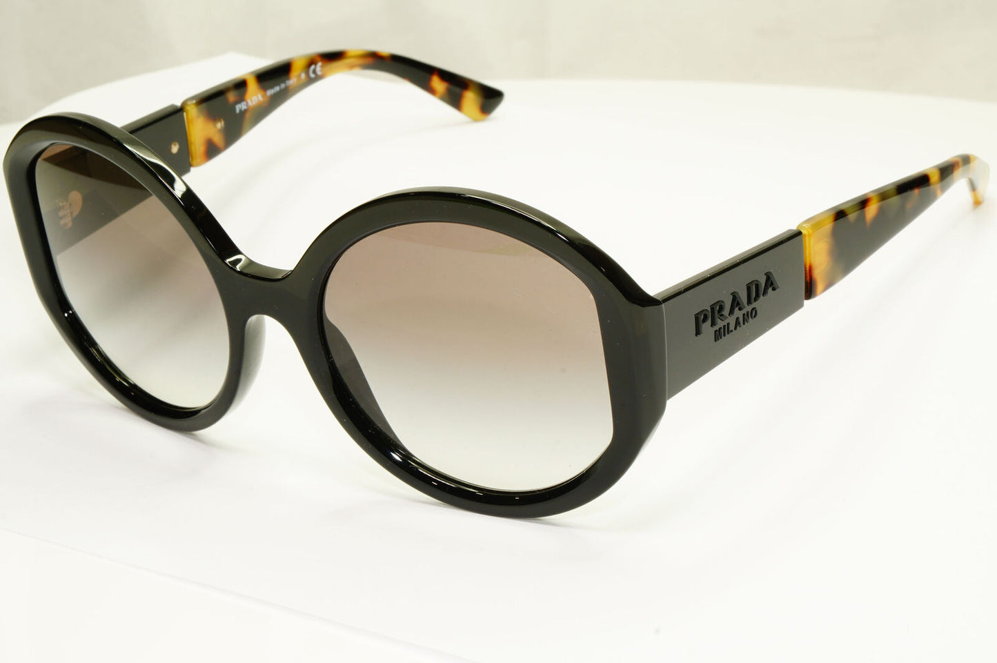 Prada Oversized Black Sunglasses Round Tortoiseshell Big Logo SPR 22X 1AB-0A7