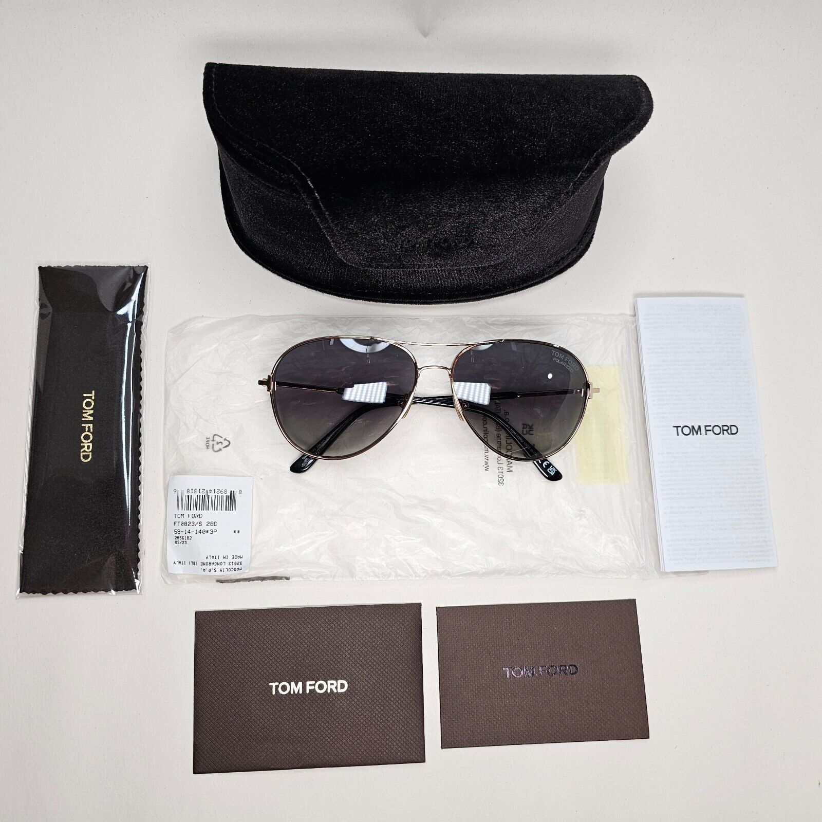 Tom Ford Sunglasses Clark Polarised Gold Grey Pilot FT0823 TF 823 28D 59mm