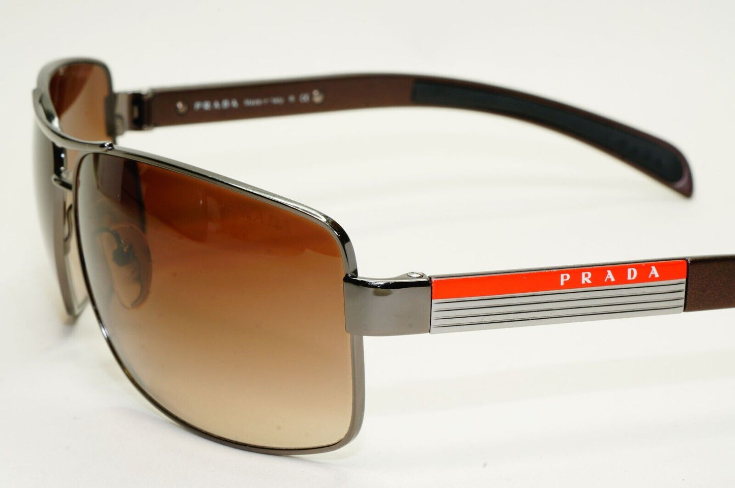 Prada Sunglasses Gunmetal Brown Wrap Navigator PS54IS SPS 54I 5AV-6S1 120824