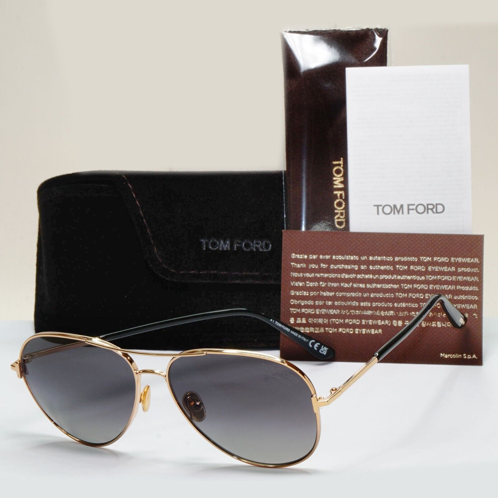 Tom Ford Sunglasses Clark Polarised Gold Grey Pilot FT0823 TF 823 28D 59mm