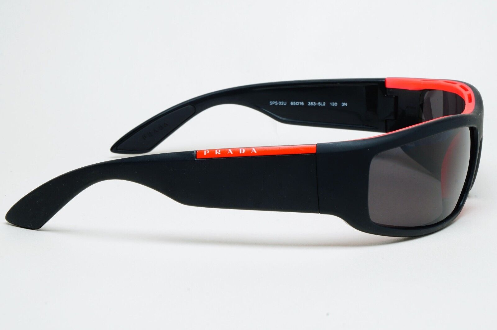 Prada Sunglasses Black Matte Wrap Red Stripe PS02US SPS 02U 353-5L2 231124