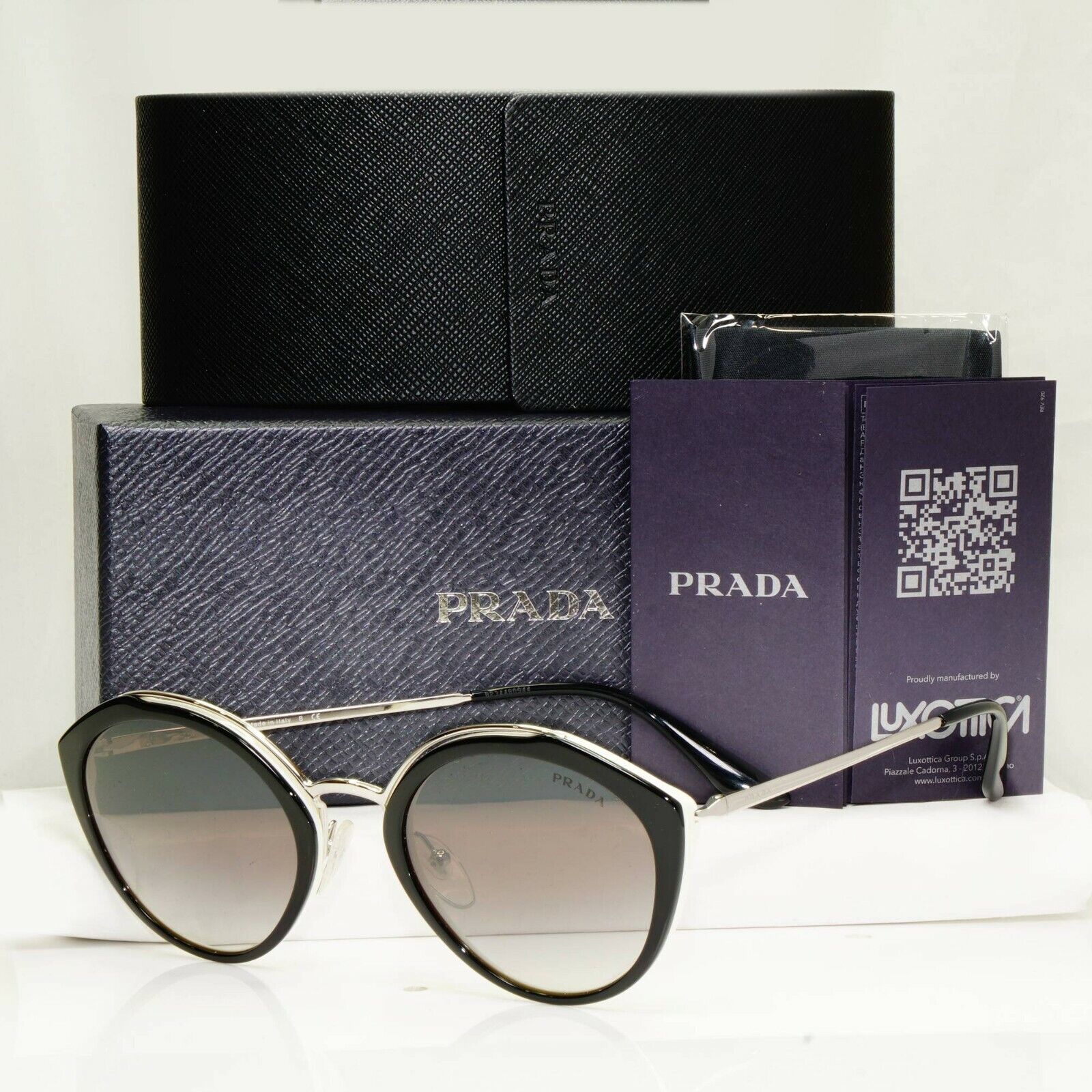 Prada Black Silver Gradient Smoke Mirror Womens Sunglasses SPR 18U 4BK-5O0