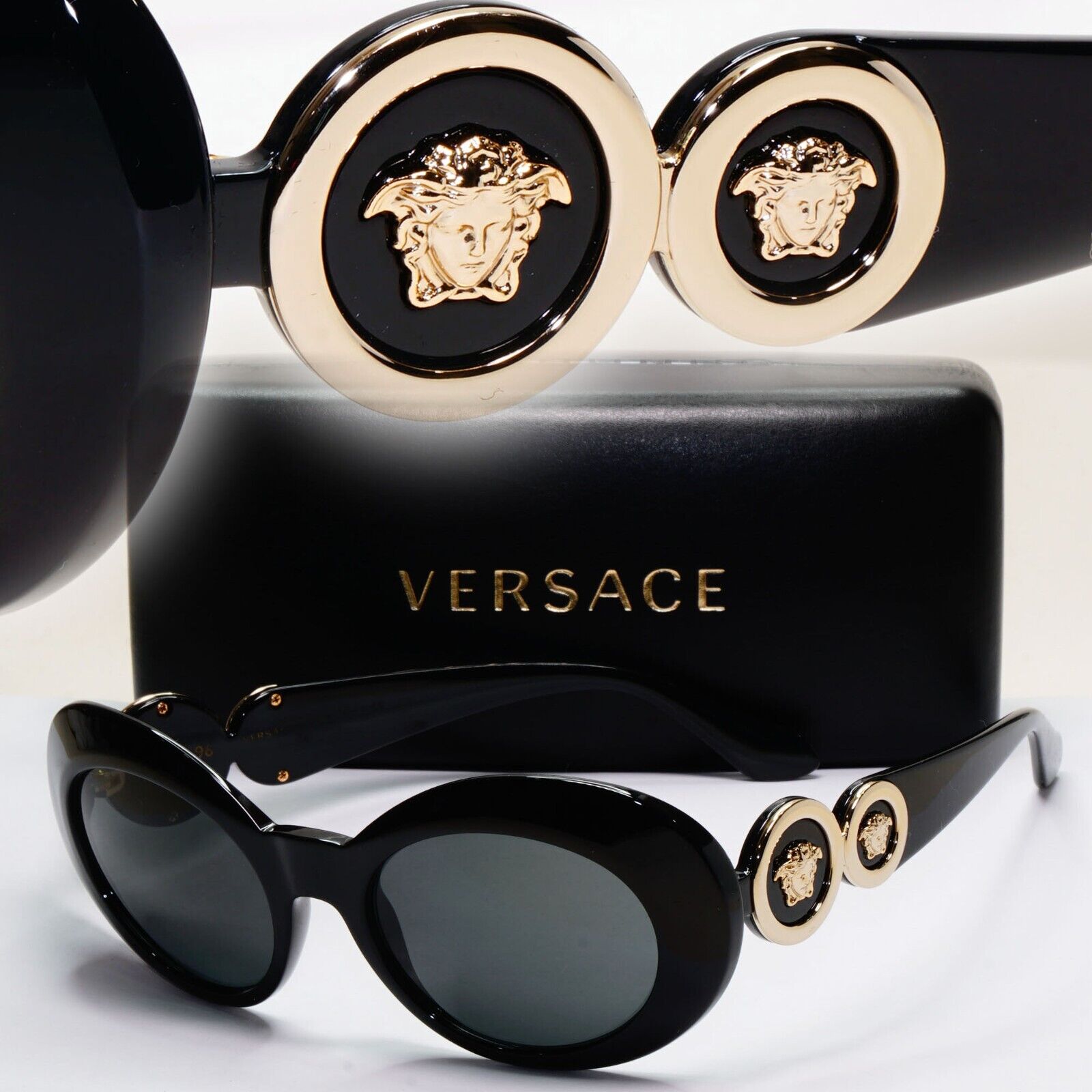 Versace Sunglasses Black Gold Medusa 96 Oval Grey MOD VE 4329 GB1/87 53mm 280924