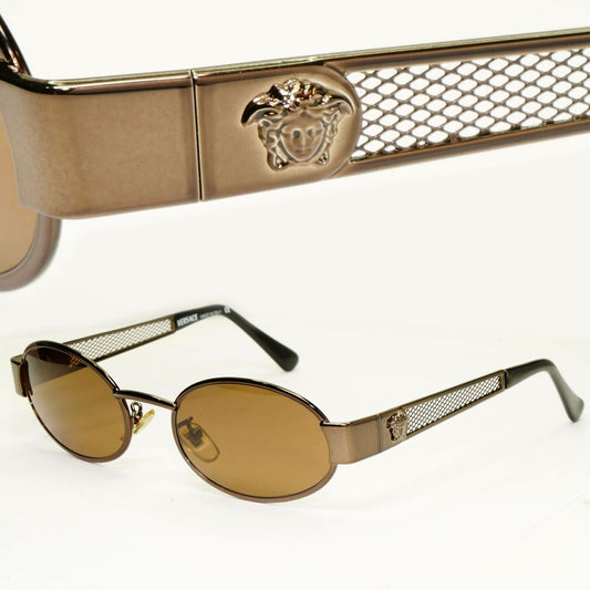 Gianni Versace 1996 Vintage Metal Mesh Brown Medusa Sunglasses MOD X21 COL 62M