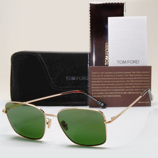 Tom Ford Sunglasses Gold Green Metal Square FT0953-D TF 953-D 28N 60mm