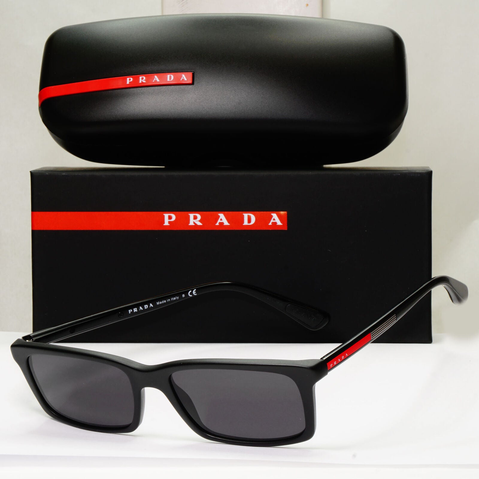 Prada Sunglasses Plack Rectangle Square Slim PS02CV VPS 02C 1BO-1O1 55mm