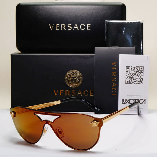 Versace Sunglasses Gold Medusa Brown Mirror Bronze Visor MOD VE 2161 1002/F9