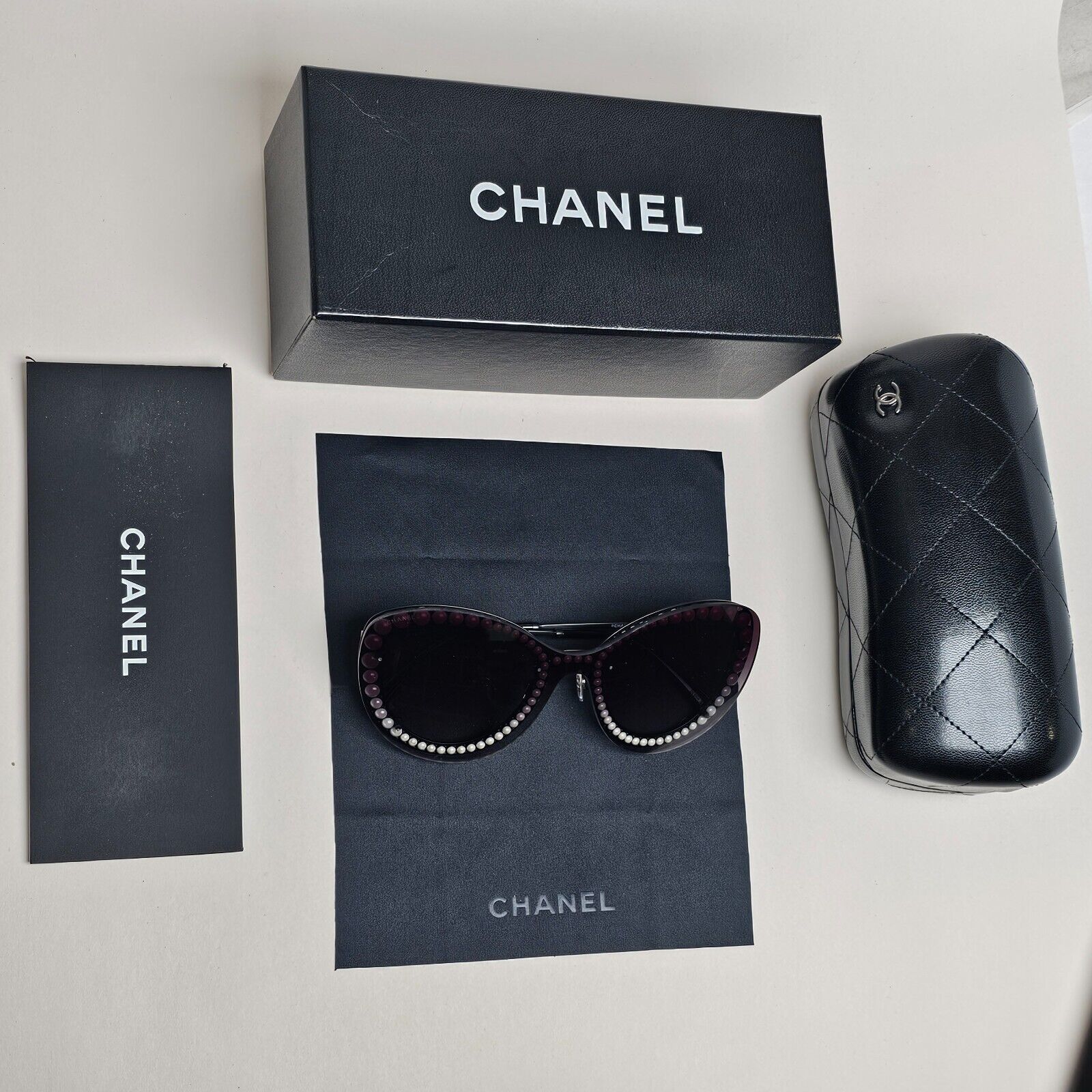 Chanel Sunglasses Pearl Black Grey Smoke Shield Visor 4236-H c.101/S6 with Box