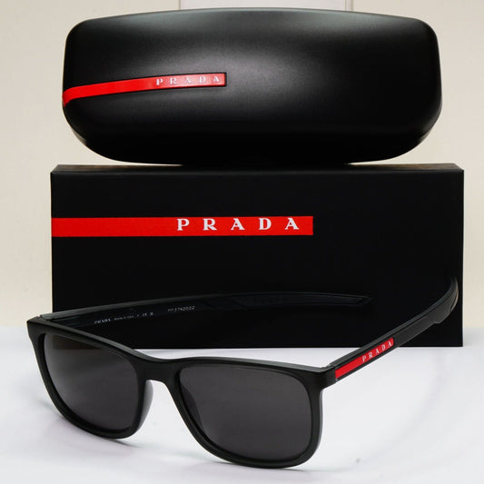 Prada Sunglasses Black Transparent Rubber Square PS07OV VPS 07O 13C-1O1 56mm