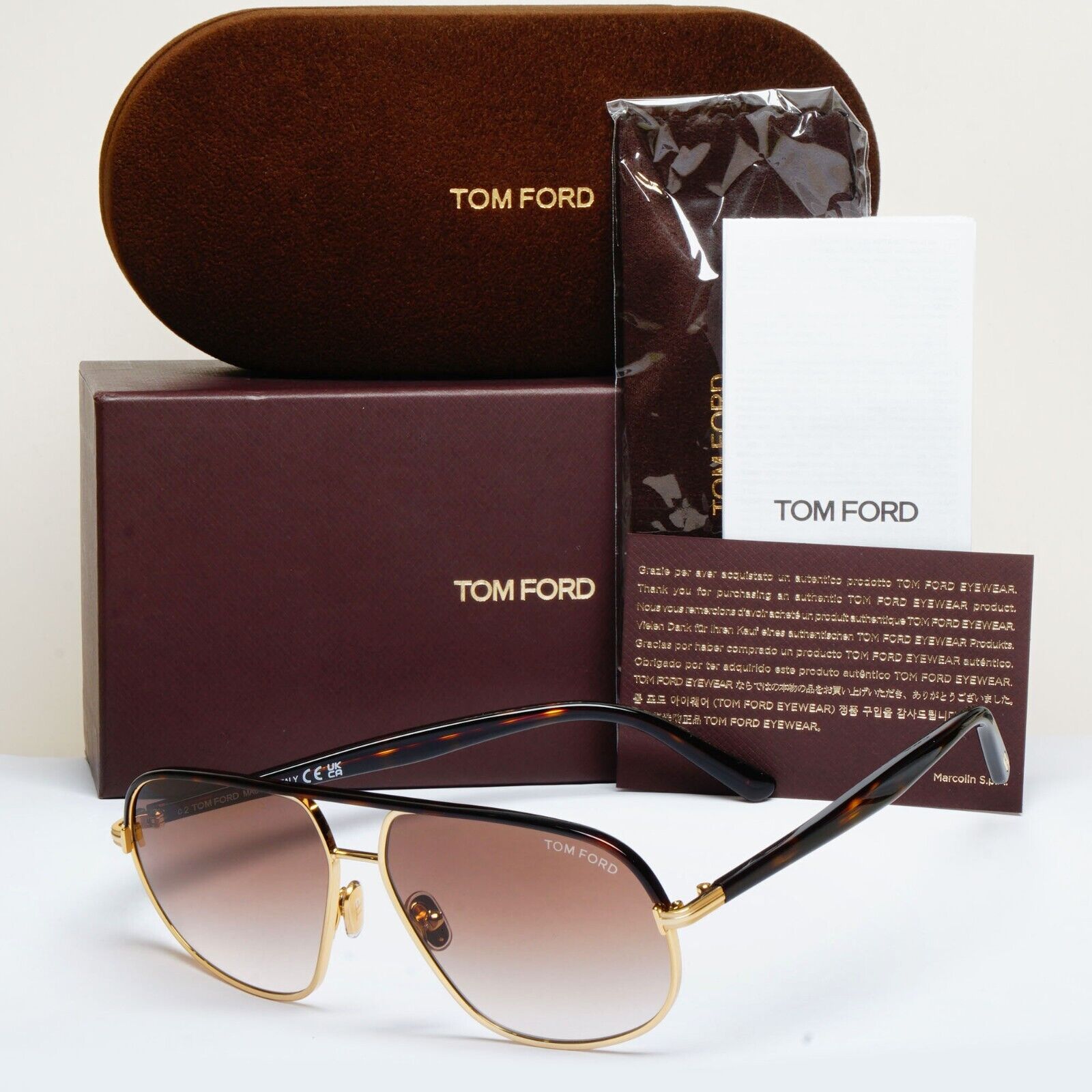 Tom Ford Sunglasses Maxwell Gold Brown Gradient Metal Pilot FT1019 TF 1019 30F