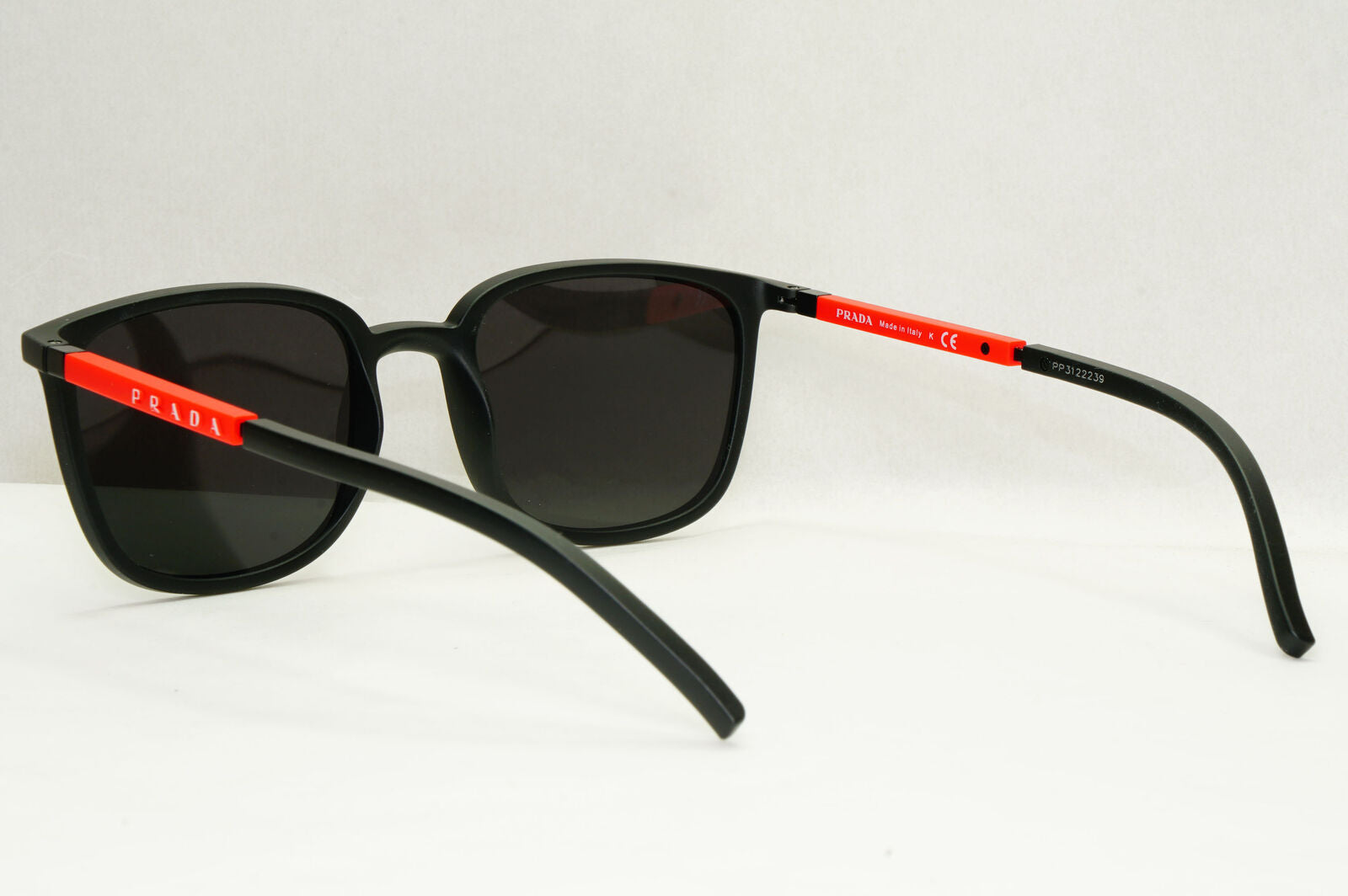 Prada Sunglasses Black Matte Red Stripe Square PS05NV VPS 05N 1AB-1O1 54mm