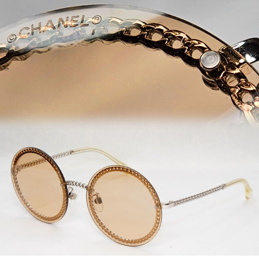 Chanel Sunglasses Chain Round Silver Brown Amber Pale Orange 4245 C124/73 041223