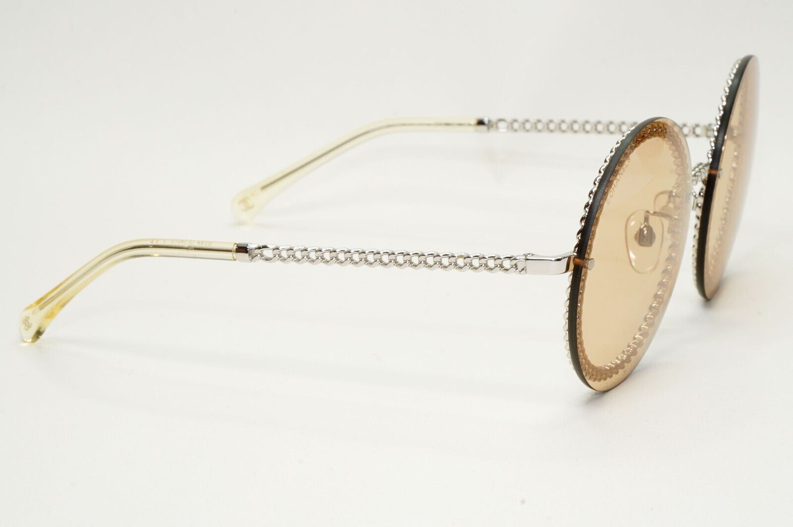 Chanel Sunglasses Chain Round Rimless Metal Silver Light Brown CH 4245 c.124/73