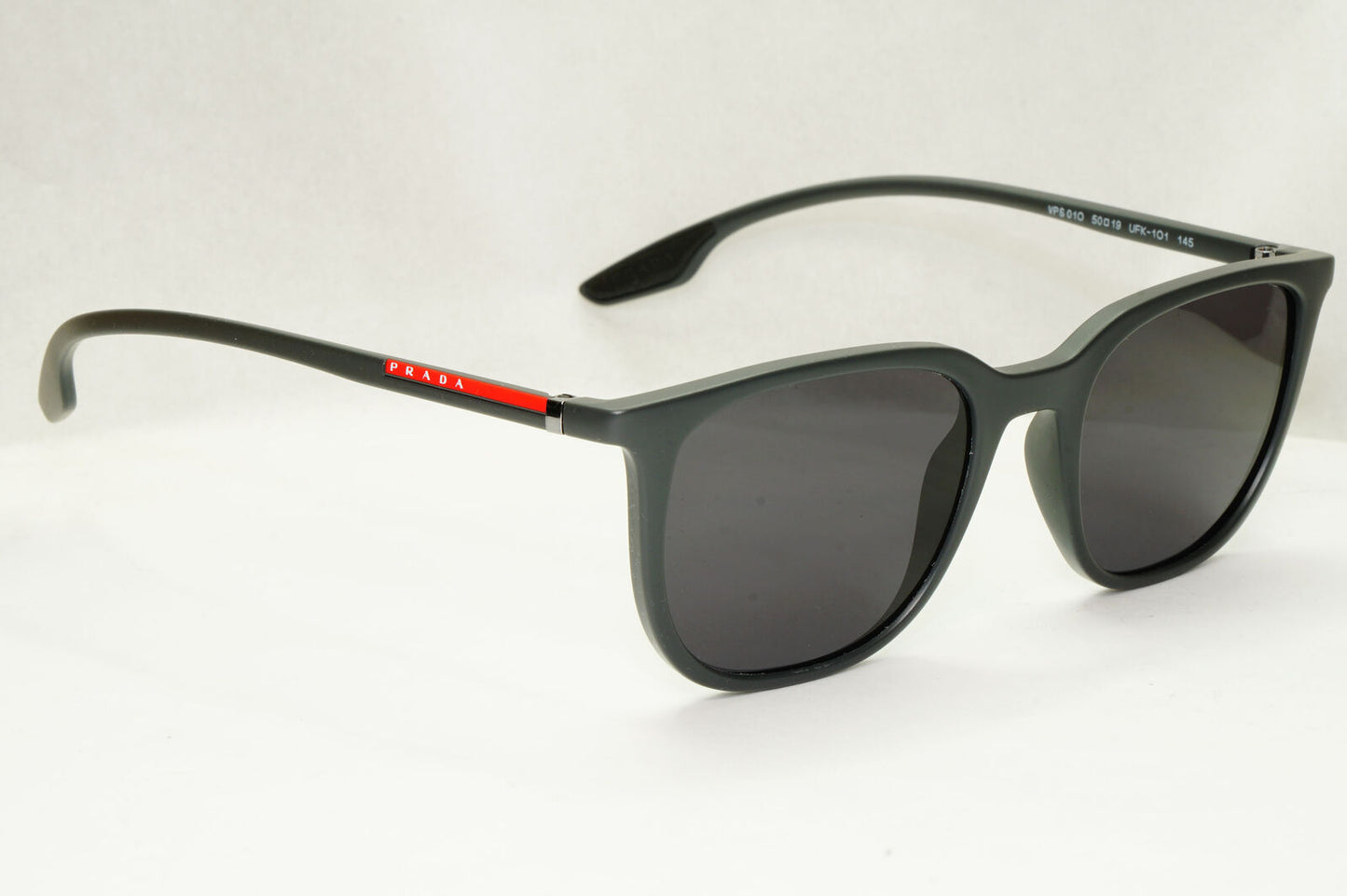 Prada Sunglasses Grey Rubber Square Red Stripe PS01OV VPS 01O UFK-1O1 50mm