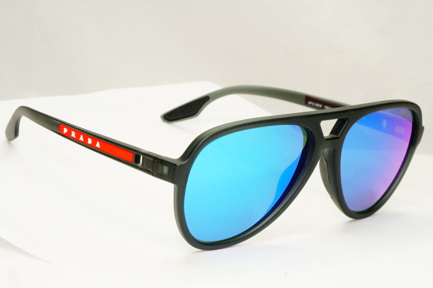 Prada Blue Mirror Sunglasses Pilot Transparent Grey PS06WS SPS 06W 13C-08R 59mm