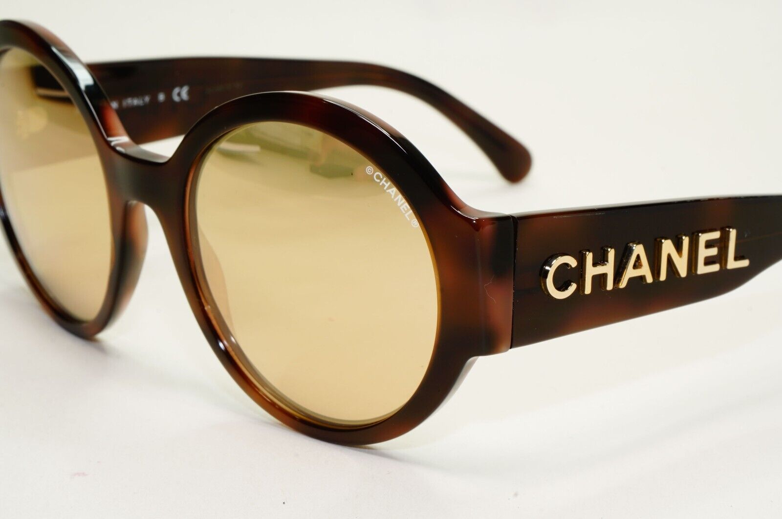 Chanel Sunglasses Gold Letters Brown Tortoise Round Mirror 5410 c.1661/T6 54mm