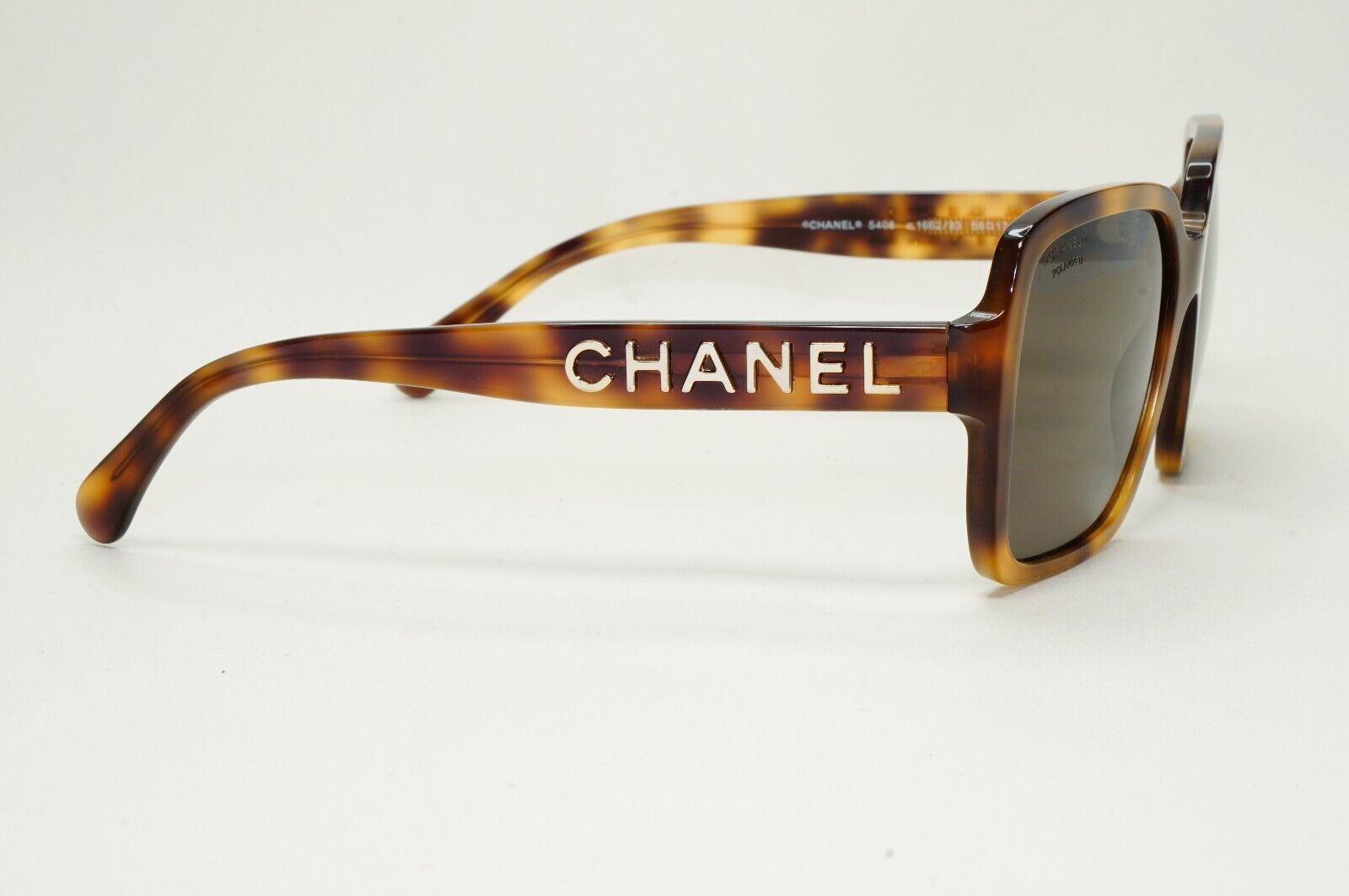 Chanel Sunglasses Polarized Gold Letters Brown Tortoise Square 5408 c.1662/83