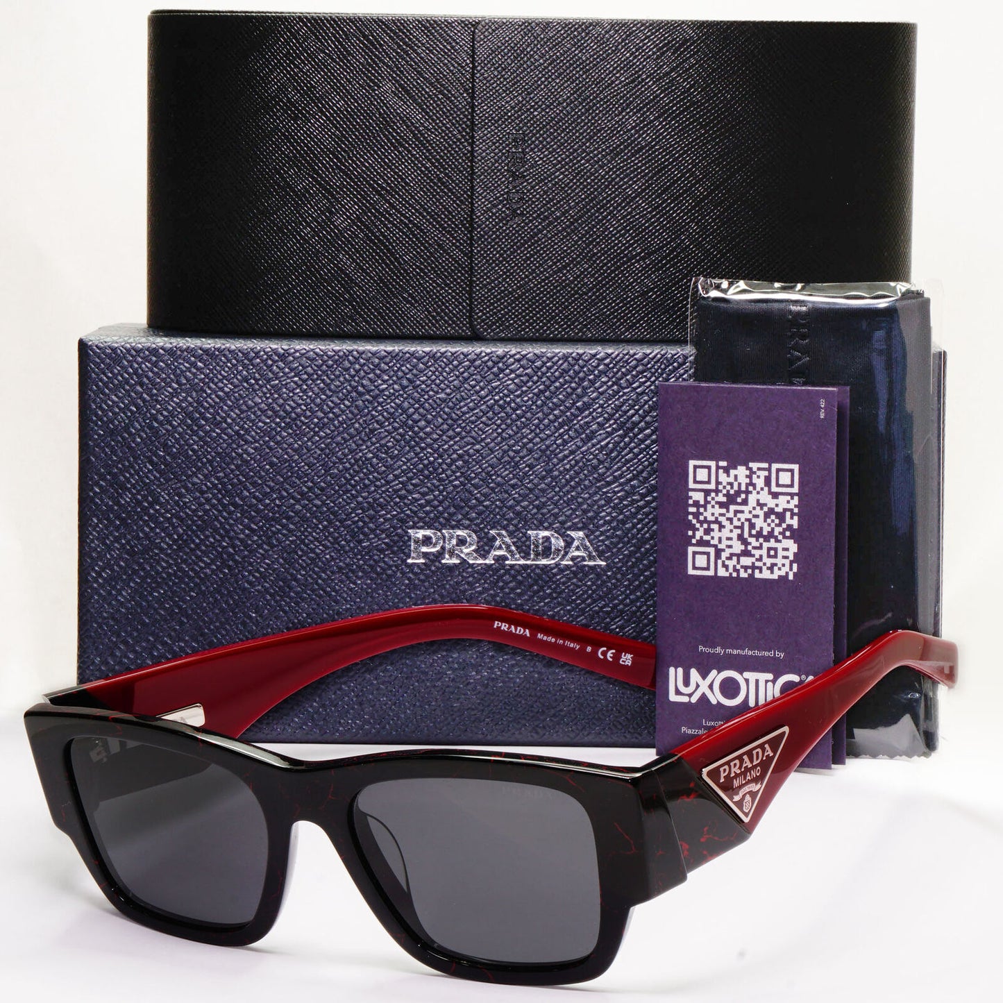 Prada Triangle Sunglasses Black Red Burgundy PR10ZS F SPR 10Z-F 11F-5S0