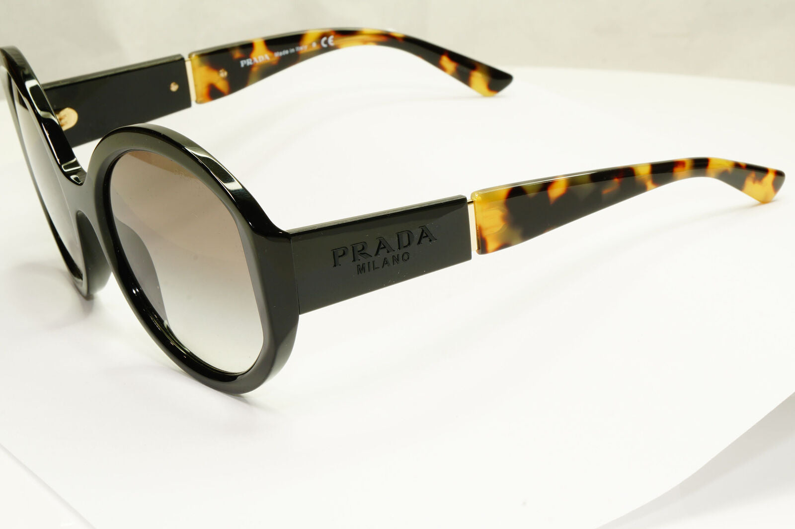 Prada Oversized Black Sunglasses Round Tortoiseshell Big Logo SPR 22X 1AB-0A7