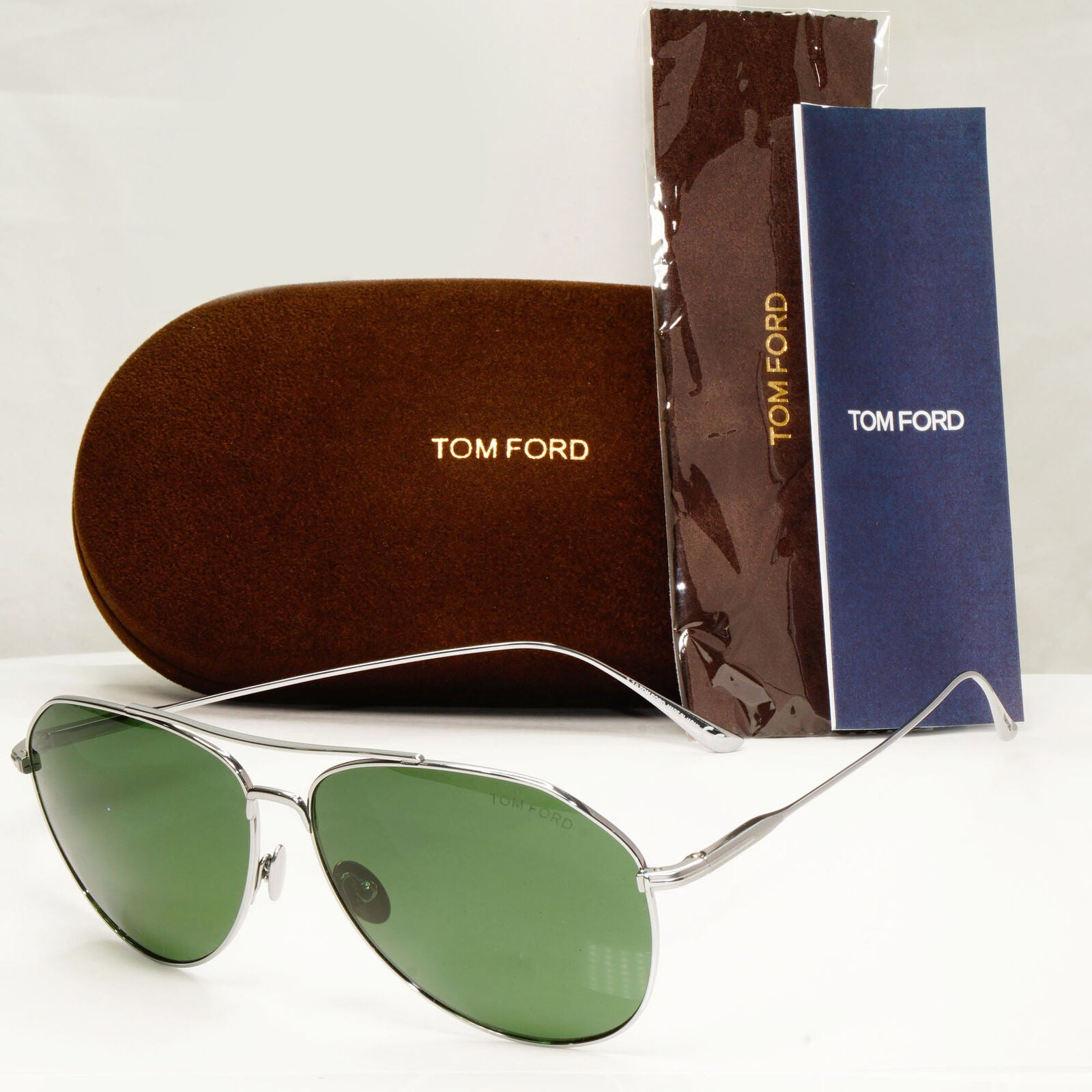 Tom Ford Titanium Japan Sunglasses Silver Green Pilot Cyrus TF 747 16N FT0747