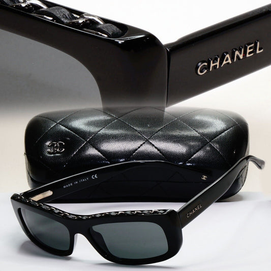 Chanel Sunglasses 2008 Vintage White Black Chain Rectangle 5130-Q c501/87 280924