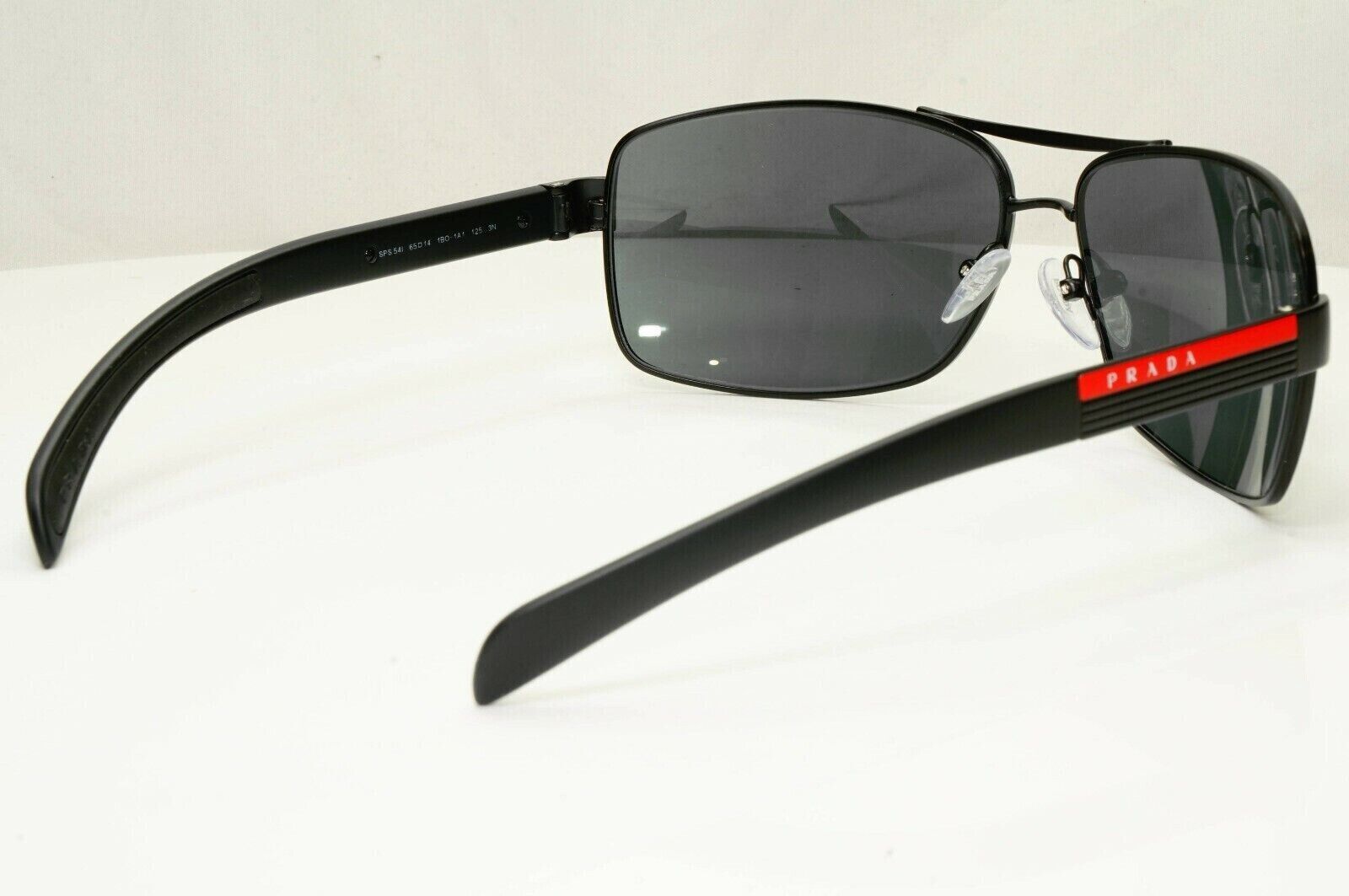 Prada Sunglasses Black Square Square Metal Sport Red Stripe SPS 54I 1BO-1A1 [A]