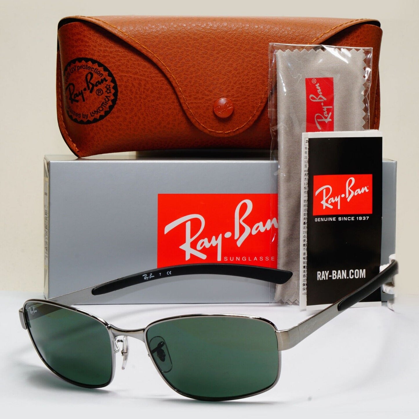 Ray-Ban Sunglasses 2011 Vintage Gunmetal Grey G15 Green RB 3413 004 59mm