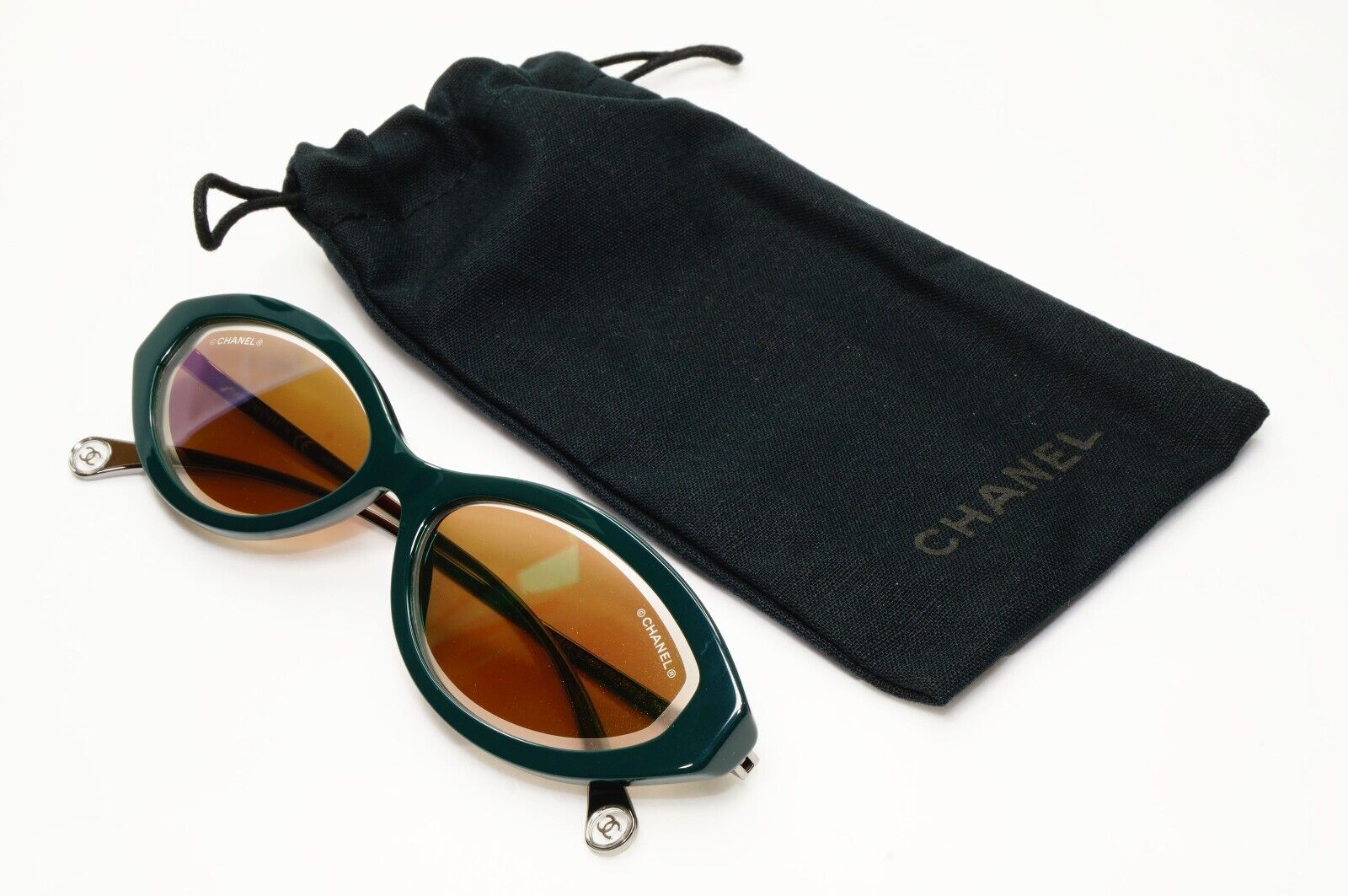 Chanel 2020 Sunglasses Green Gunmetal Grey Pink Mirror Slim 5424 c.1459/EC [A]