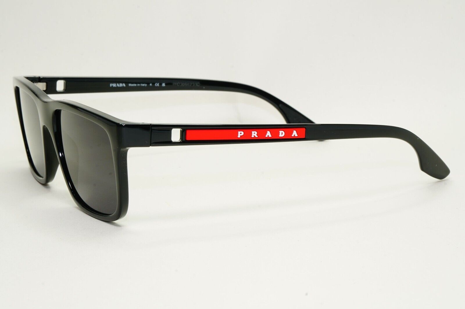 Prada Sunglasses Black Glossy Square Red Linea Rossa PS02OV VPS 02O 1AB-1O1 55mm