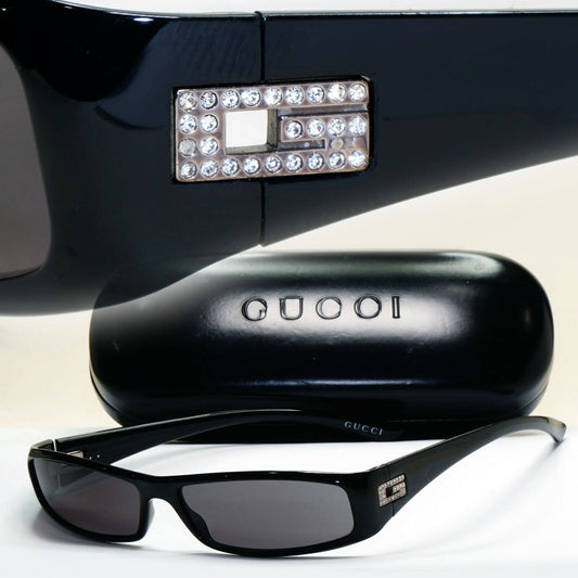 Gucci Sunglasses 1997 Vintage Black Rectangle Unisex GG 1509/STRASS D28 311024