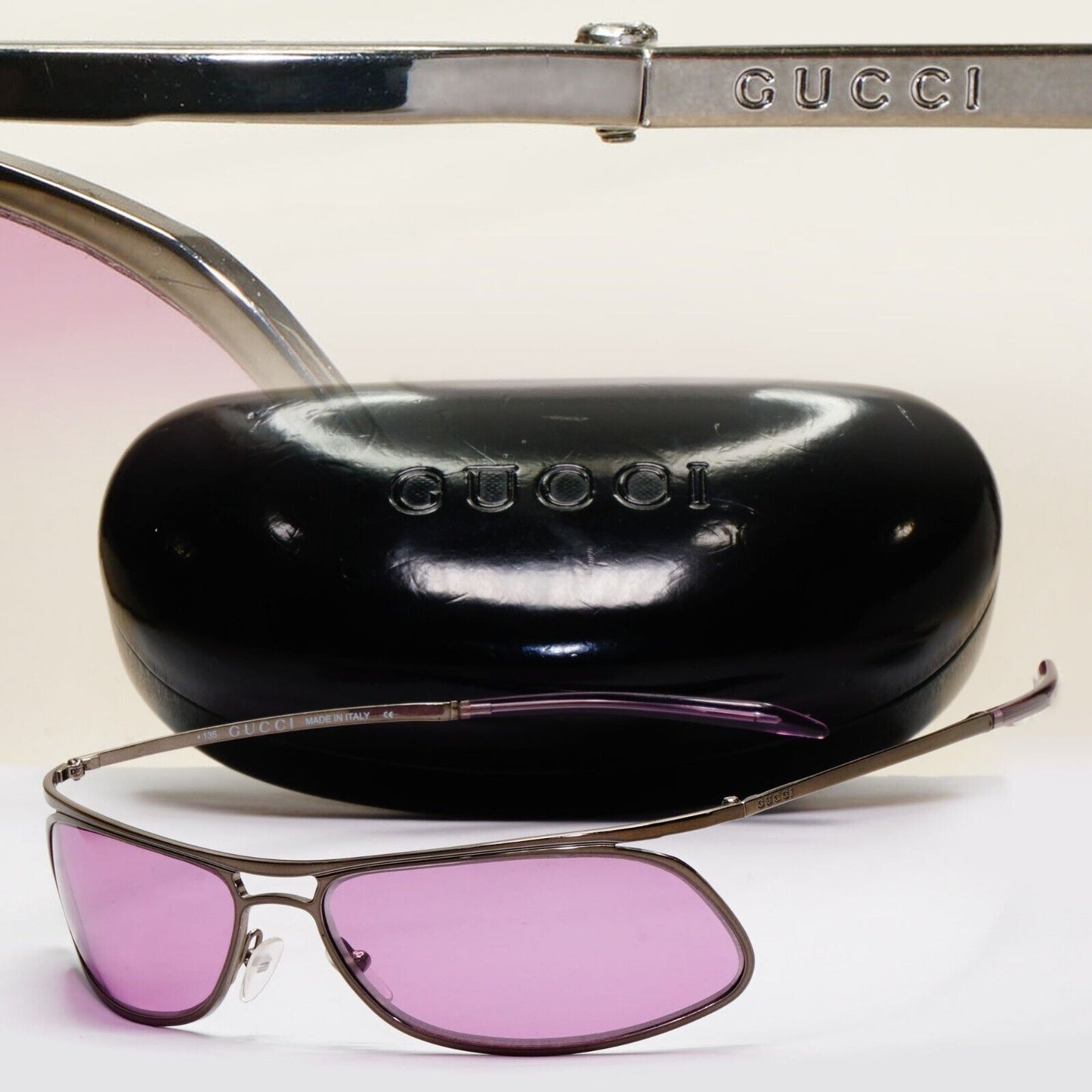 Gucci Sunglasses 2001 Vintage Wrap Gunmetal Pink Fuchsia GG 1672/S 831T9 291024