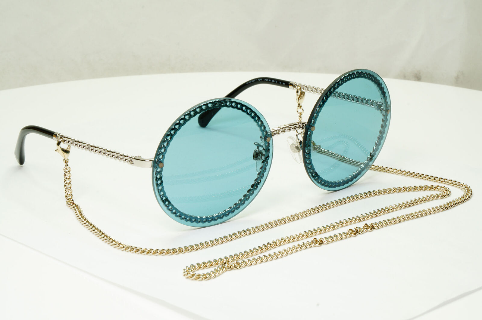 Chanel Chain Sunglasses Round Blue Year 2021 Silver Gold 4245 c.124/80 280323