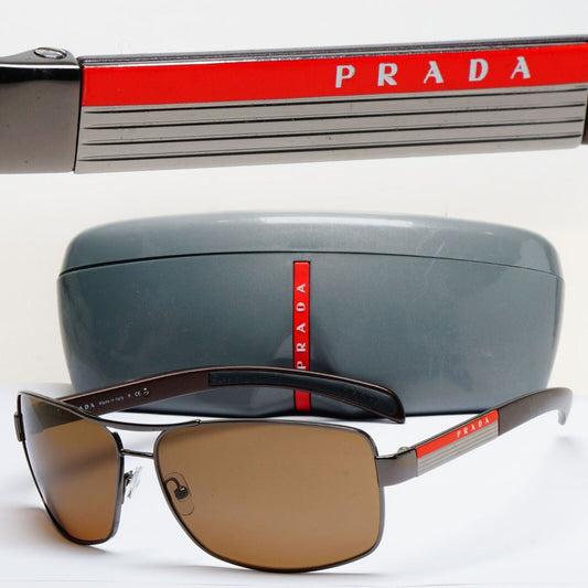 Prada Sunglasses Brown Gunmetal Wrap Navigator PS54IS SPS 54I 5AV-6S1 231124