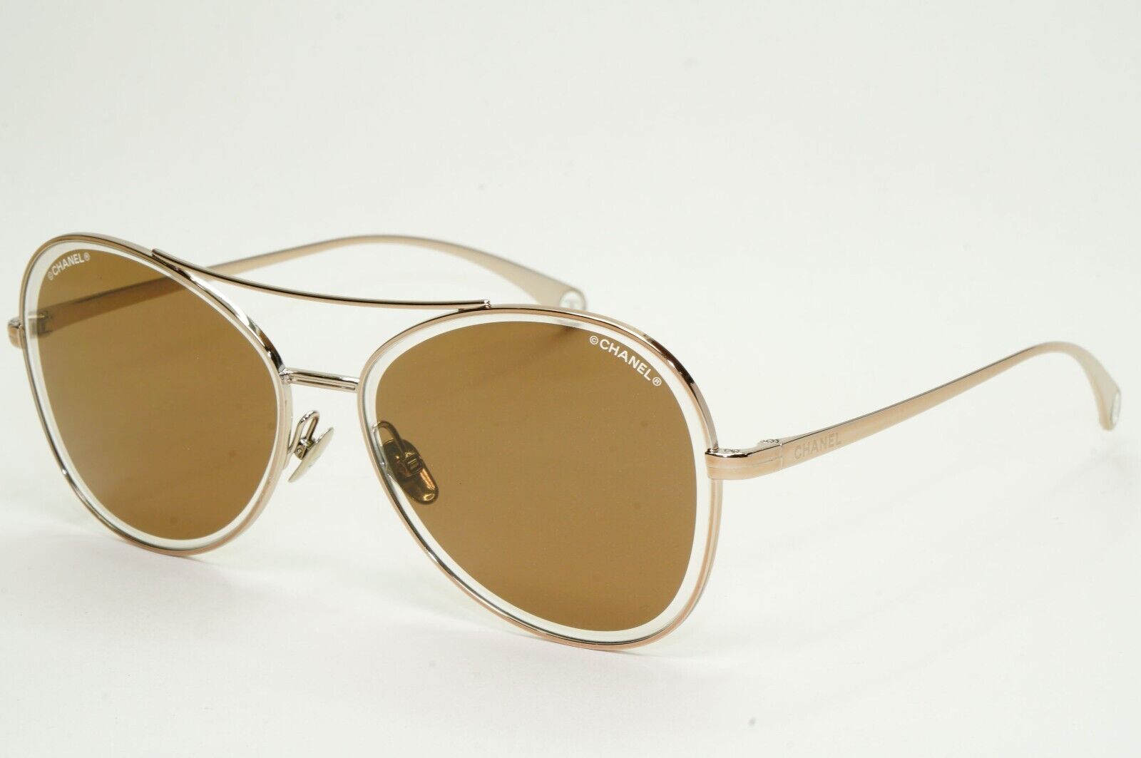 Chanel Sunglasses Gold Brown Pilot Metal Designer Fashion 4260 c.132/EE 59mm