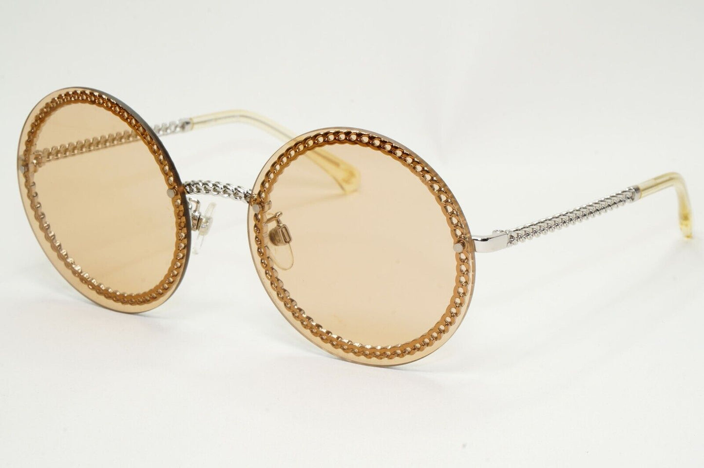 Chanel Sunglasses Chain Round Rimless Metal Silver Light Brown CH 4245 c.124/73