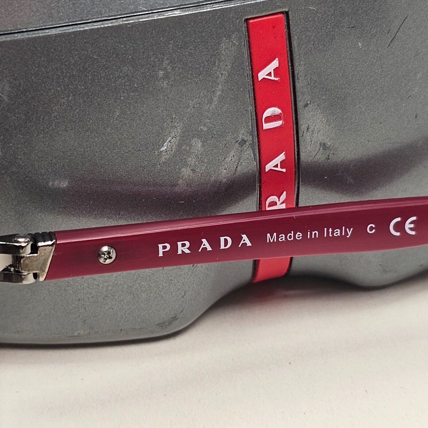 Prada Sunglasses 2007 Vintage Sield Wrap Red Grey PS52NS SPS 52N 5AV-3M1 120824