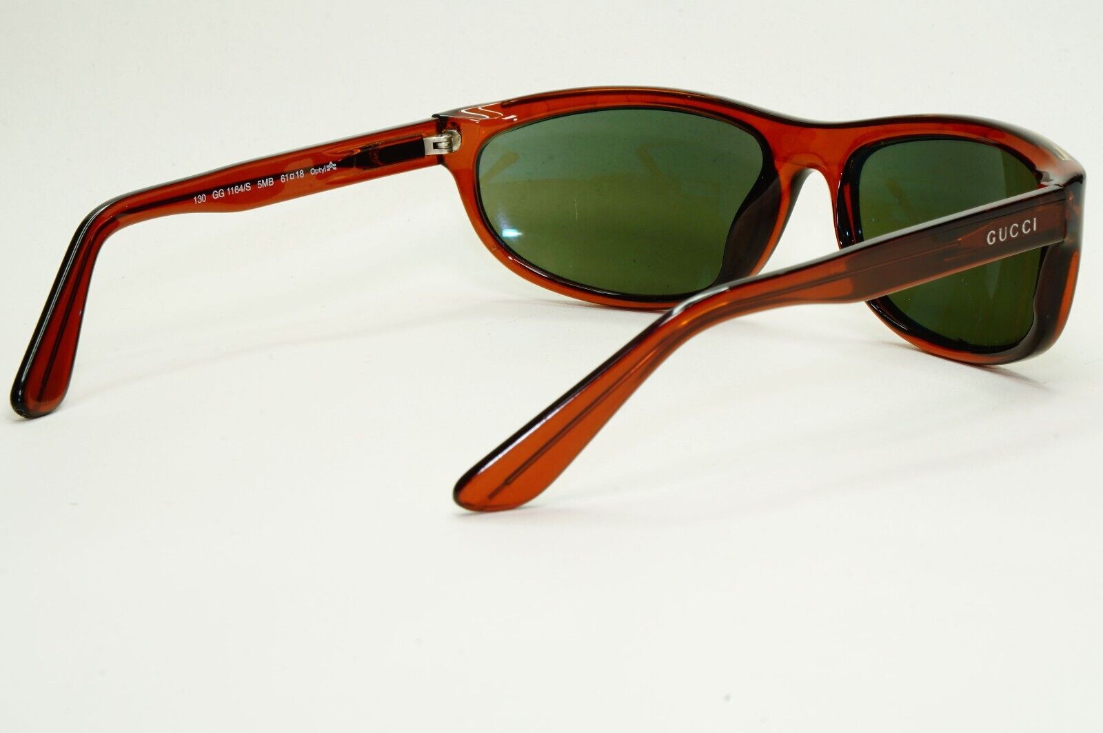 Gucci Sunglasses 1997 Vintage Glass Lens Brown Green Wrap GG 1164/S 5MB 050824