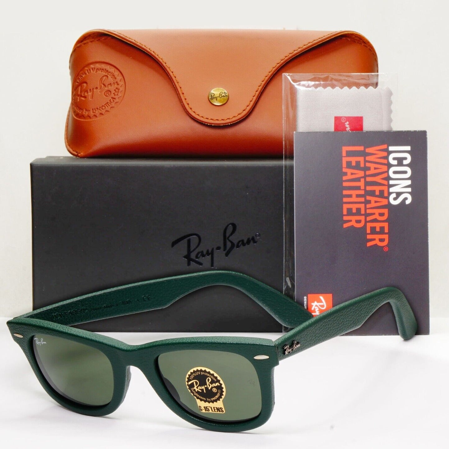 Ray-Ban Sunglasses Leather Wayfarer Year 2013 Rare Dark Green RB 2140-Q-M 1170