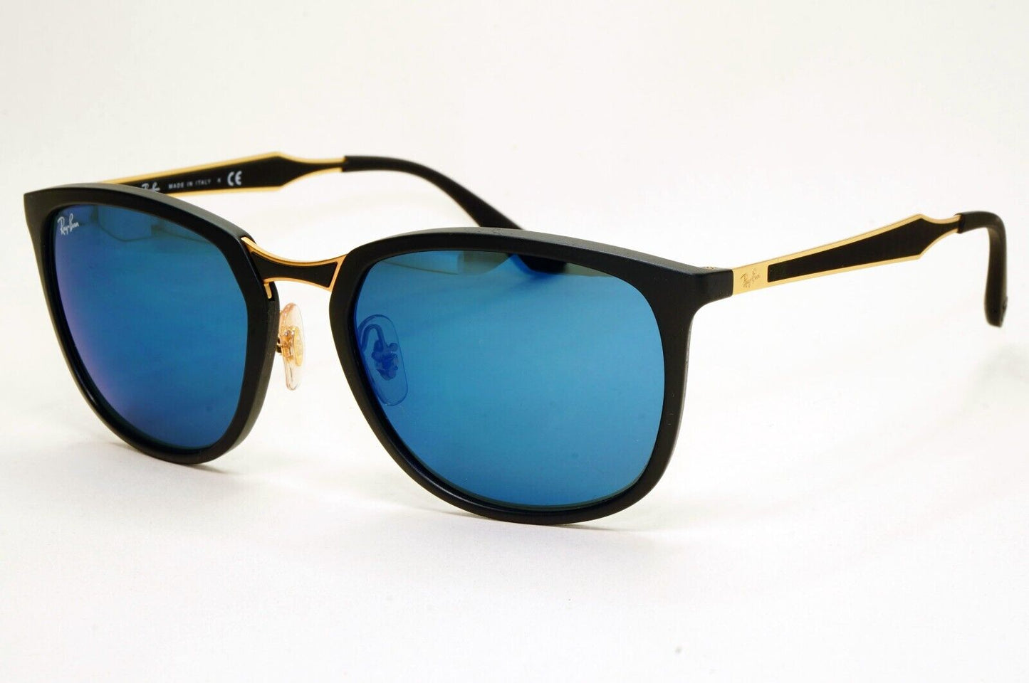 Ray-Ban Sunglasses Black Matte Gold Blue Mirror Square RB 4299 601-S/55