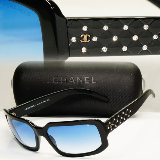 Chanel 2008 Vintage Sunglasses Black Blue Crystal 5063-B c.501/19 221122