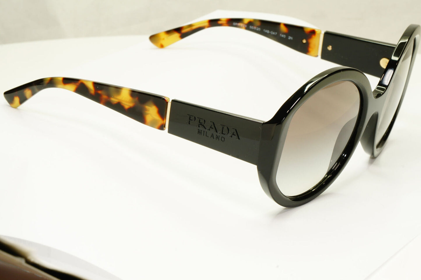 Prada Oversized Black Sunglasses Round Tortoiseshell Big Logo SPR 22X 1AB-0A7