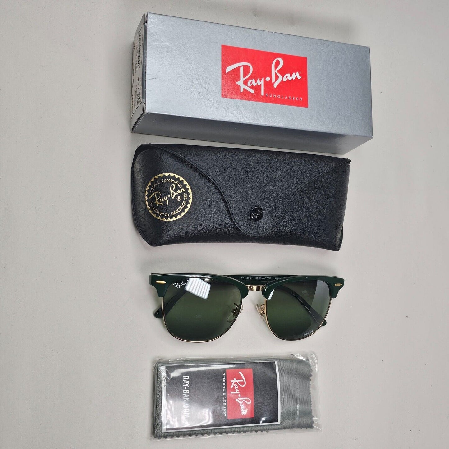 Ray-Ban Sunglasses Clubmaster Chromance Polarised Mirror Green RB 3016-F 1368/G4