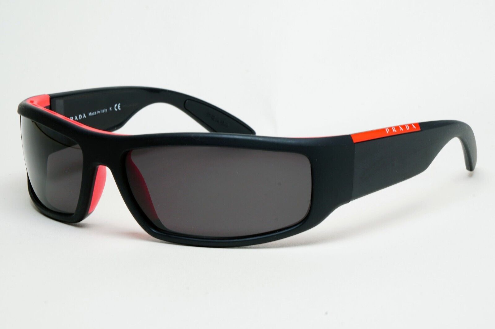 Prada Sunglasses Black Matte Wrap Red Stripe PS02US SPS 02U 353-5L2 231124